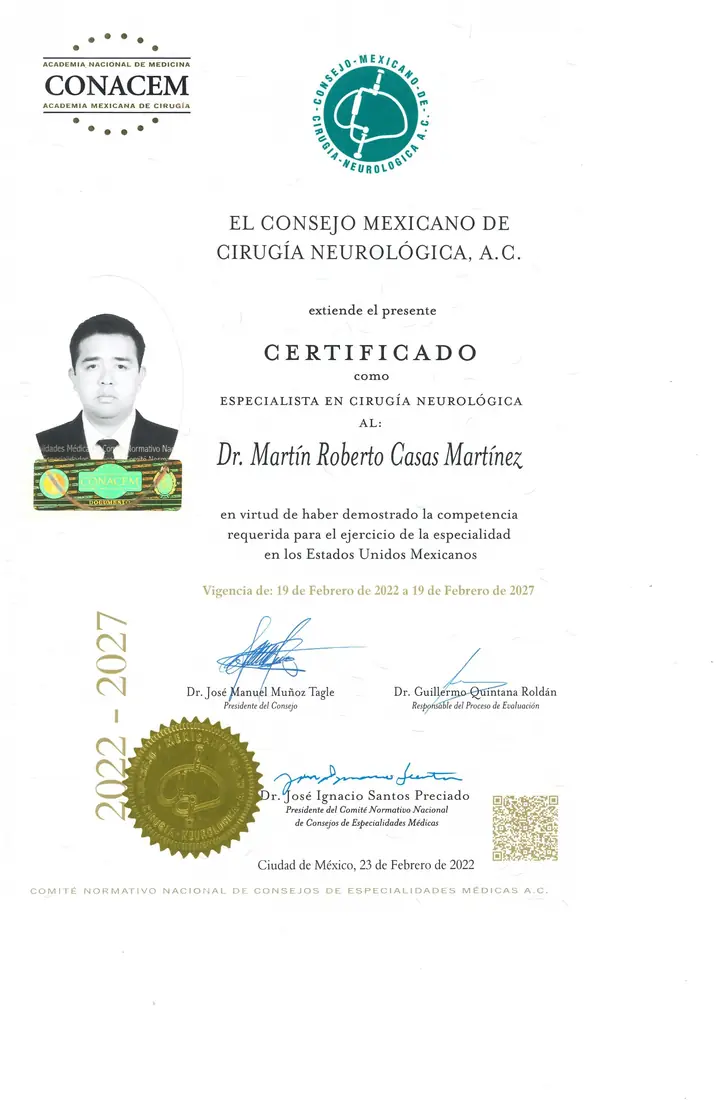 Imagen del documento: Certificado como Especialista en Cirugía Neurológica