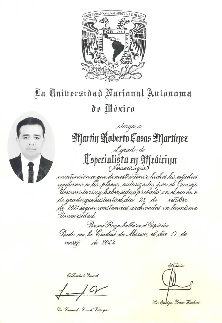 Imagen del documento: Especialista en Medicina (Neurocirugía)